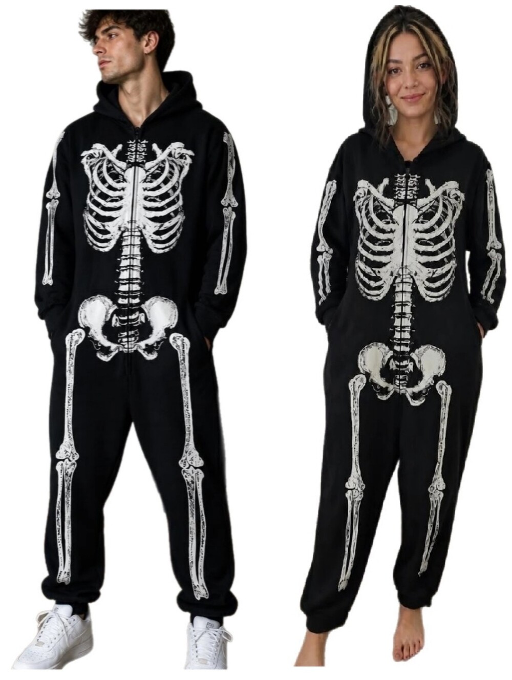 Midnight Hour Unisex Skeleton Hooded Onesie Kigurumi Jumpsuit Costume OSFM